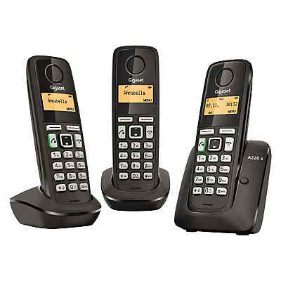 Gigaset A220A Digital Cordless Telephone with Answering Machine, Triple DECT, Black Gigaset A220A Digital Cordless Telephone with Answering Machine, Triple DECT, Black